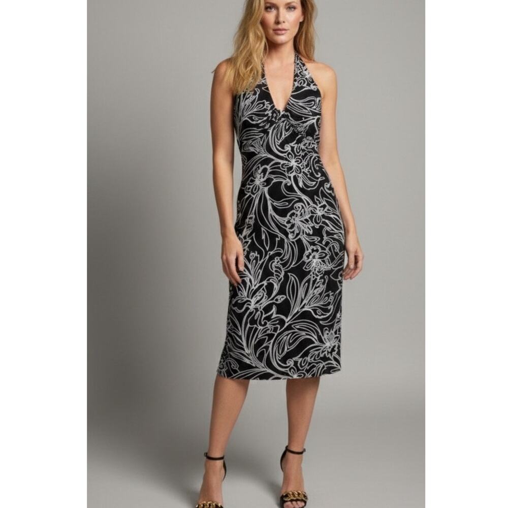 Laundry by Shelli Segal Y2K bodycon polyknit halter dress
